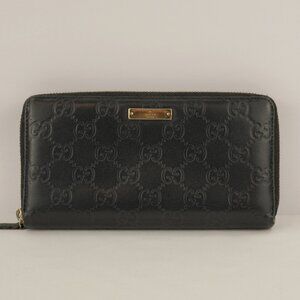 Gucci Guccisima Logo Pattern Zip-Around Continental Wallet, Black Leather